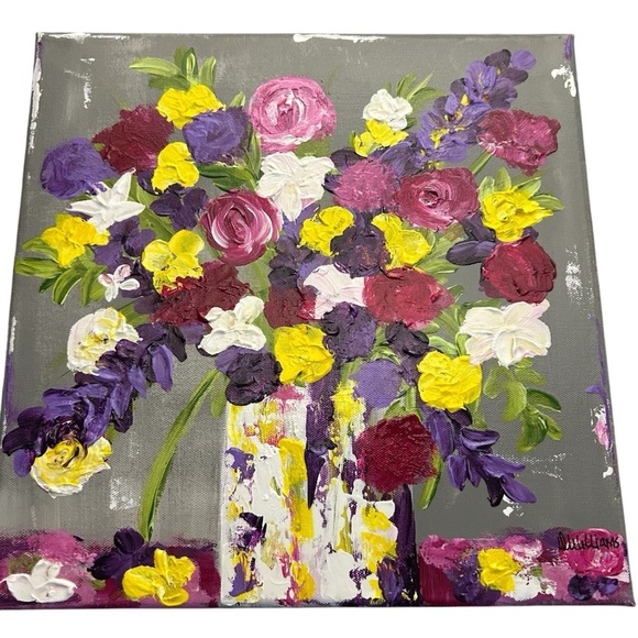 Original Acrylic Canvas Art Bountiful Boquet Impressionism - Picture 7 of 14